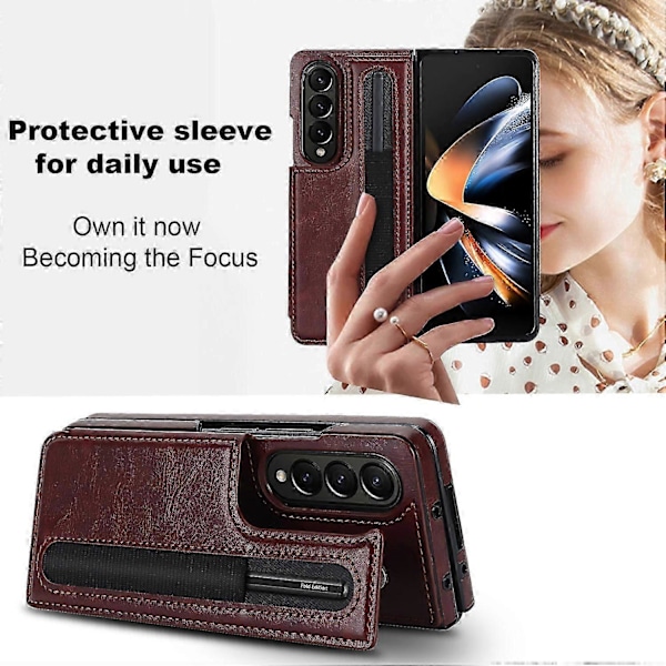 Läder RFID-skyddande Flip Folio Plånboksfodral för Samsung Galaxy Z Fold 6 med S Pen-hållare Kortplats Ställ[HK] Red