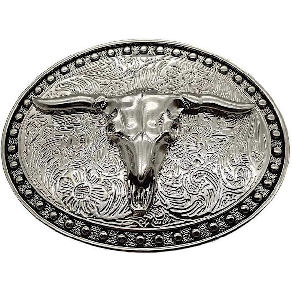 Silver Longhorn Texas Bull Bältesspänne - Cowboy Western Spännen [HK]