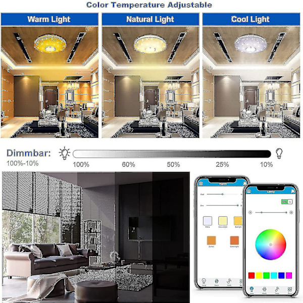 LED Taklampa Dimbar RGB Färgbyte Med Bluetooth Högtalare, LED-lampa För Kök, Barnrum, Sovrum, Vardagsrum TA
