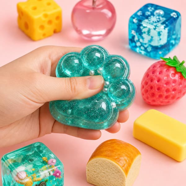 Sensorisk Fidget Legetøj 8-dele Sæt Blød Æske Inkluderer Brød Frugt Kattelegetøj Smør og Terning [YJD]