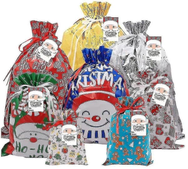 Designer Julklappsväskor - 10-Pack Blandade Mönsterpåsar, 30 x Dragsko Julväskor[YJD]