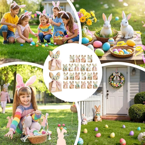 Påskharväskor - Boho, Rosett, Torkade Blommor | Presentpåsar med Kaninöron i Förvaringspaket - Rosetter, Påsk, Födelsedag, Vår, Trädgård, Samlingar, E[YJD] Bow + Daisy