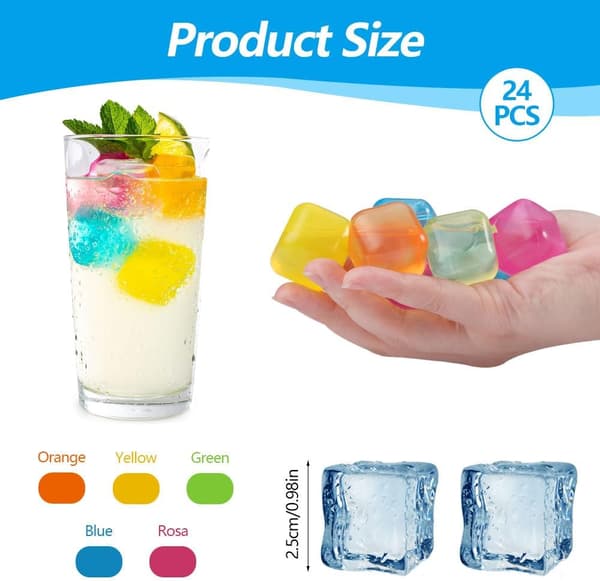 24 delar plastisbitar, 2,5x2,5 cm, återanvändbara isbitar, permanenta isbitar, plast, färgglada partyisbitar, plast permanenta isbitar [YJD]