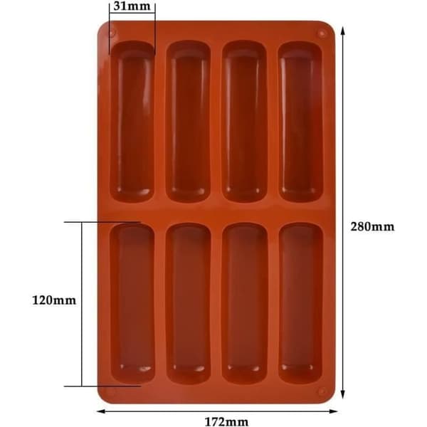 4-delade silikonformar för flingbars, rektangulära energibars, 8 håligheter, non-stick barform. [YJD][YJD]