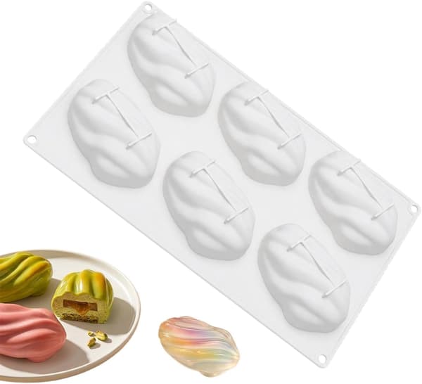 Kageform, 3D Nøddeform Gelépande - 6 Hulrum Kageforme, til Bagning Køkken Hjem Café Restaurant Bageri[YJD] White