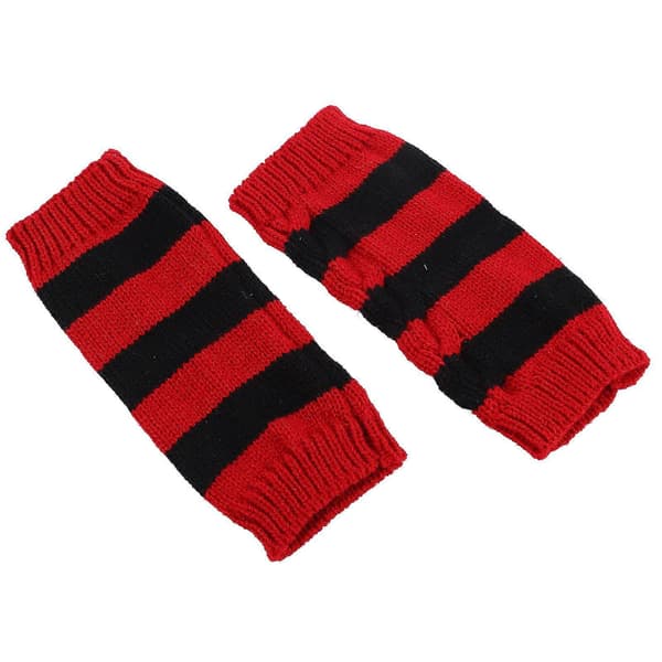 1 par varme, stribede, strikkede uldne garn halvfinger vinterhandsker[YJD] Black 20X10CM
