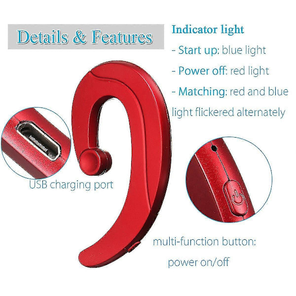 Bone Conduction Høreapparater Hovedtelefon Stereo HIFI bluetooth 4.1 Headset Sport [HK] Red