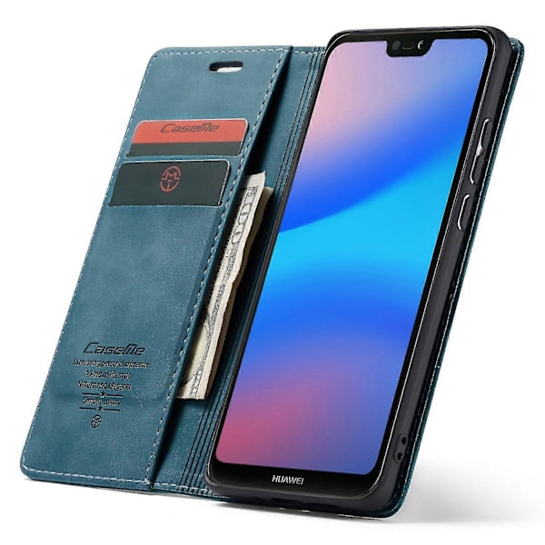 Til Huawei P20 Lite Caseme 013 Serie Simpel Kort Version Komfortabelt Læder Etui Rød[HK] Blue Huawei P20 Lite (2018)