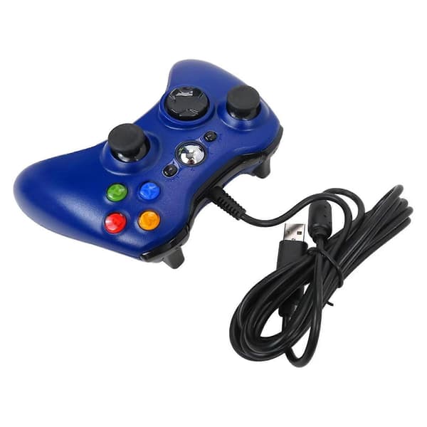 Kablet kontroller for Xbox 360, Windows 10/8/7 PC-spilling, dobbel vibrasjon, ergonomisk komfortgrep, blå [YJD]