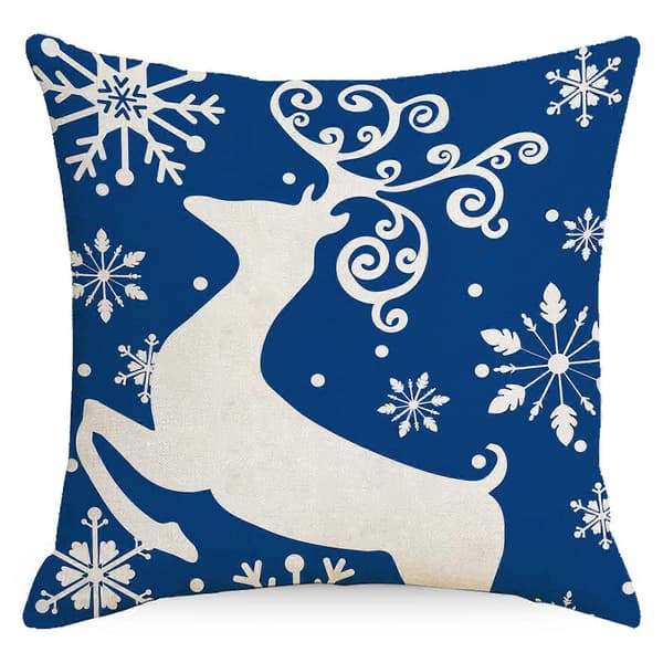 SZTXJ Set om 4 blå julkuddfodral 45 x 45 cm för soffa, säng och bil [YJD]