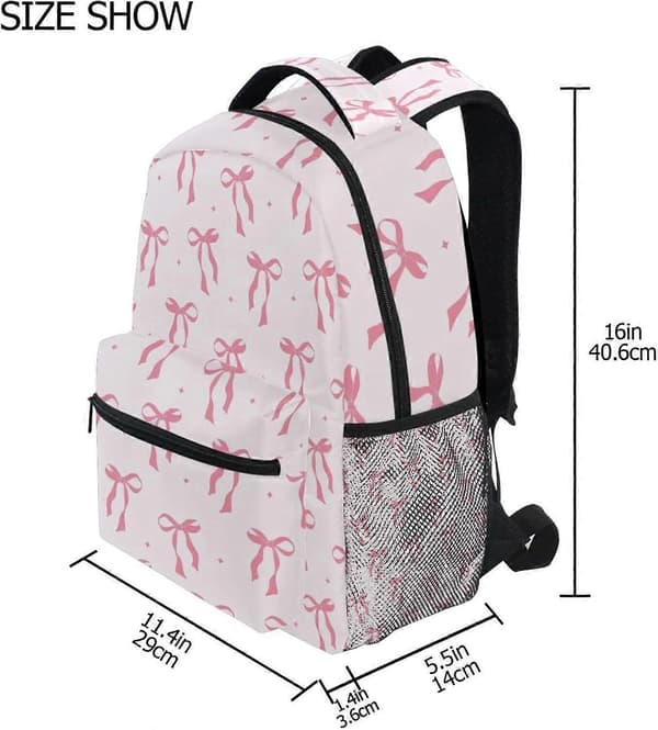 Skolerygsæk til børn med sløjfe-design, letvægtsbogtaske til drenge og piger, elementær rejsedagsrygsæk[YJD] Pink Medium
