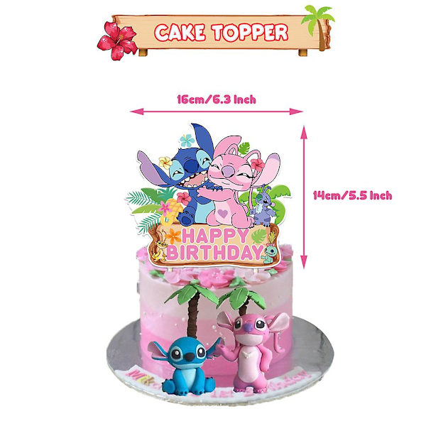 Lilo & Stitch -teemainen lasten syntymäpäiväjuhlatarvikkeiden setti pojille ja tytöille - Ilmapalloja, lippuja, kakkukoristeita ja koristeita (YJD)