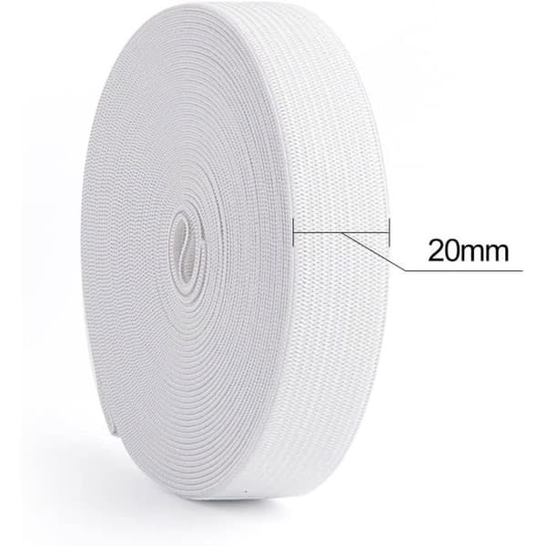 Hvit elastisk bånd til puter - 1 stk, 20m x 20mm Hvit - Flatt bånd til sying og klær (YJD)