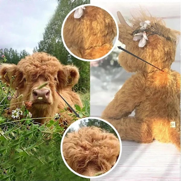 Skotsk Handgjord Highland Cattle, Highland Cow Plyschdjur_v (YJD) Brown Flower