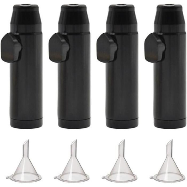 4-delt aluminiumssniff-snusdispenser, snusflaskedispenser med 4 tragte (sort) Black