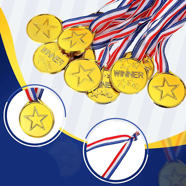 100 Stycken Barn Plast Vinnarmedaljer Guld Vinnarpris Medaljer för Stil, Festdekorationer och Pris[HK] Gold