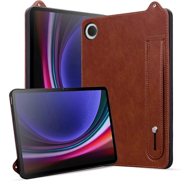 Til Samsung Galaxy Tab A9 X110 X115 Etui Håndrem Støtteben Læder Tablet Cover - Grå[HK] Multicolor Brown