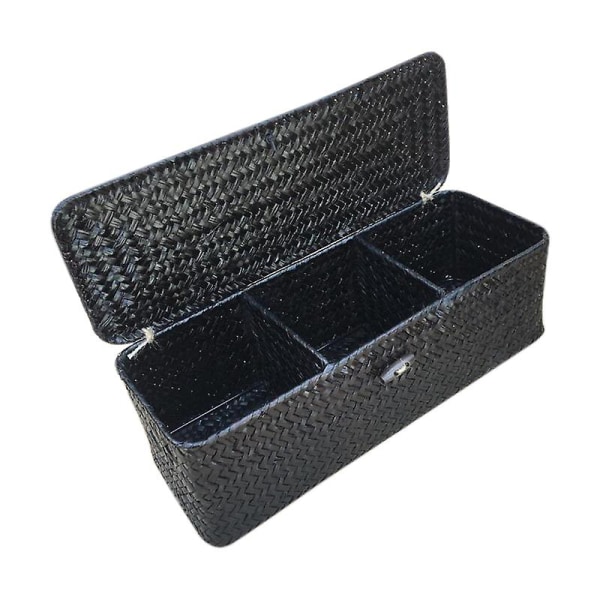 3-fack förvaringsbox flätad rottingkorg med cover Diverse Hållare case Container Desktop Organizer