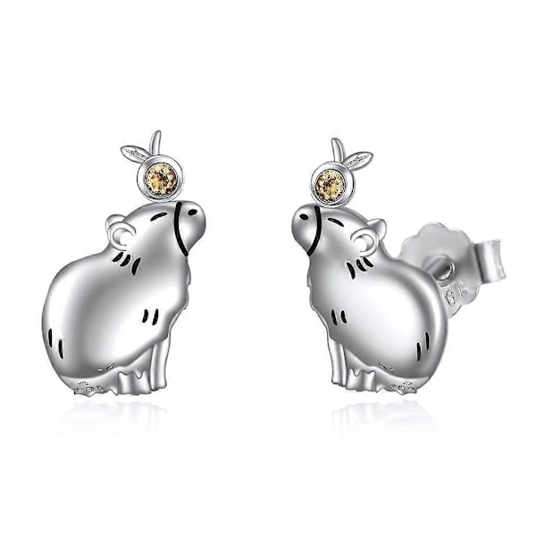 Fashionabla Capybara Örhängen Accessoar Söta Öronringar Stift Smycken för Kvinnor[HK] Silver Plated