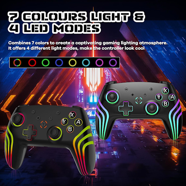 Trådløs Pro Controller til Nintendo Switch/Switch 2/Lite/OLED og PC med RGB-belysning, dobbelt vibration og 6 akser [YJD]