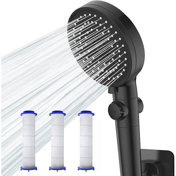 Shower head with filter, high-pressure water-saving shower head, stop button, 5 adjustable spray modes