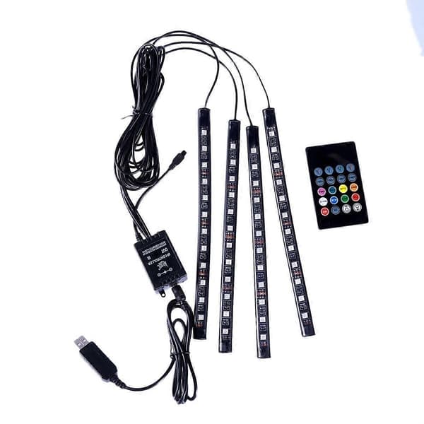 Flerfarget bilinteriør atmosfære neonlys lamper stripe 12 LED trådløs IR[YJD] Black