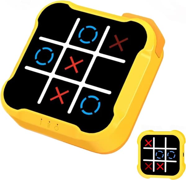 Tic Tac Toe, 4-in-1 Handheld Educational Game Machine, Electronic Tic Tac Toe Game for Education and Memory Development, Home (Yellow)