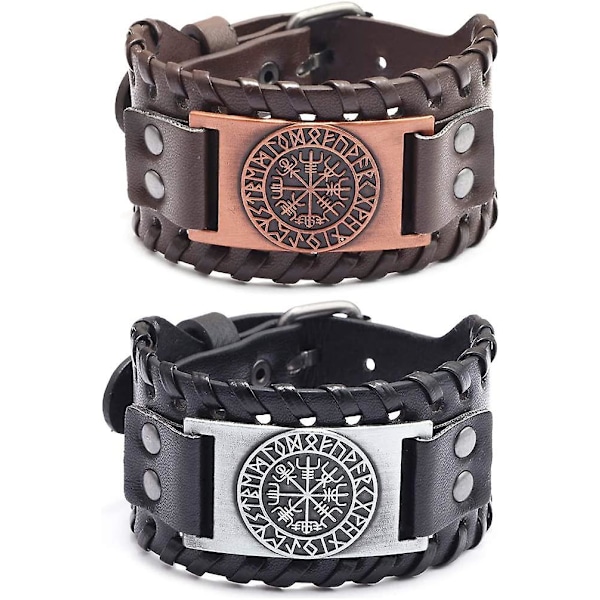 2 stk Iave Mænds Iave Retro Bred Metal Mænds Iave PU Læder Armbånd Punk Stil (YJD)