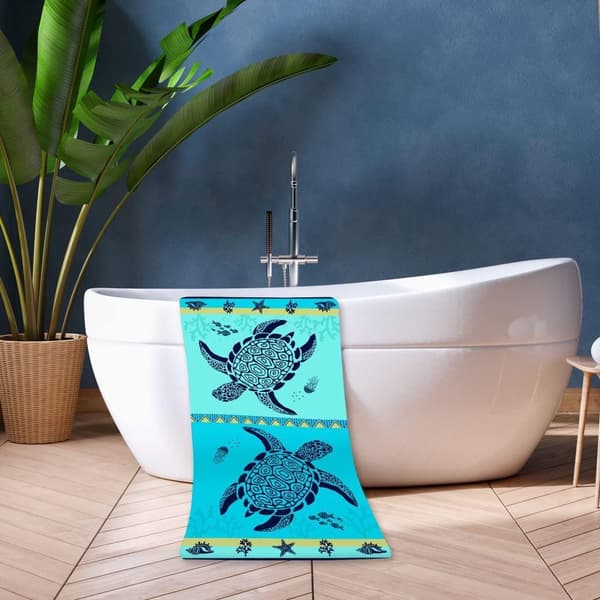 Badehåndklæde 70x140cm Blå Havskildpadde Hurtigtørrende Strandtæppe[YJD]