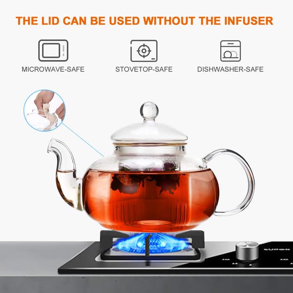 Teinfuser i glass, trygg for komfyr, avtakbar teinfuser med avtakbart lokk [YJD]