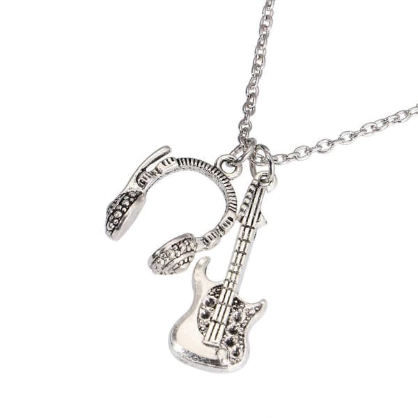 Musik Halsband Gitarr Hörlurar Hänge Fest Smycken Silver Presentprydnad 1st [YJD]