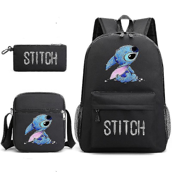 Lilo Stitch Ryggsekk Tre-delt Sett Skolesekk (YJD) Black