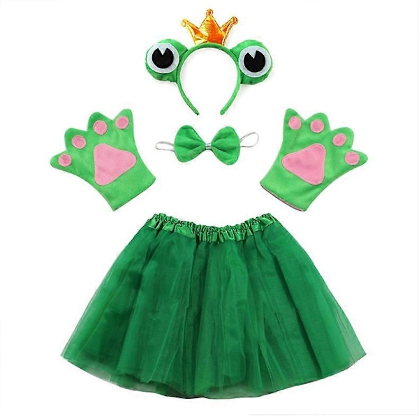 Halloween cosplay pige Frø Prinsesse kostume Hårbøjle Tutu Nederdel Slips Sæt Børn Fødselsdagsfest gave Prop[YJD] 5pc set Frog prince