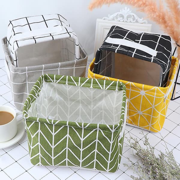 Geometri Skrivbordsförvaringslåda Bomull Linne Organizer Korg Vikbar Förvaringslåda[YJD] White 1pcs