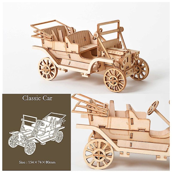 3D-palapeli Puinen Mallisetti Aikuisten Rakentamiseen, Itse Koottava Mekaaninen Rakennuspaketti Lapsille, Teineille (YJD) Classic Car