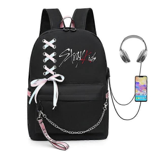 Stray Kids Casual Rygsæk til Mænd og Kvinder - 20L, Sort[YJD] 2