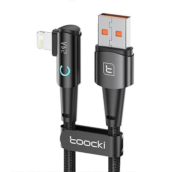 TOOCKI TQ-X25A1 1m 2.4A Laddningskabel USB-A till Lightning Rätvinklig Datakabel - Grå[HK] Multicolor Black