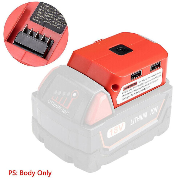 USB-laddare Batteriadapter 18v ​​Ström med LED för Milwaukee 49-24-2371 M18 [kk]