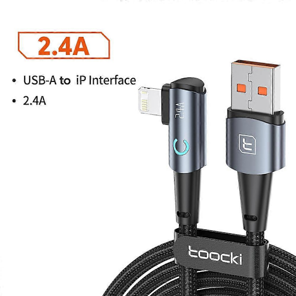 TOOCKI TQ-X25A1 1m 2.4A Latauskaapeli USB-A - Lightning Suorakulmainen Datakaapeli-[HK] Multicolor Grey