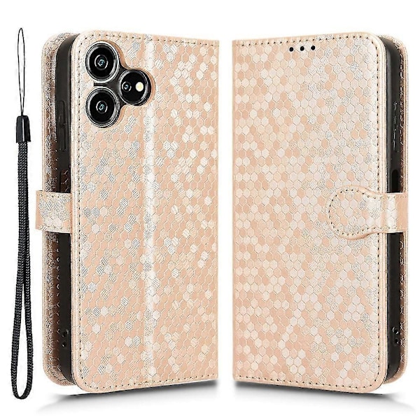 För ZTE Blade V50 Smart/Blade V50 Design 4G Läderfodral Prickmönstrat Flip Telefonfodral -[HK] Pink gold ZTE Blade V50 Smart