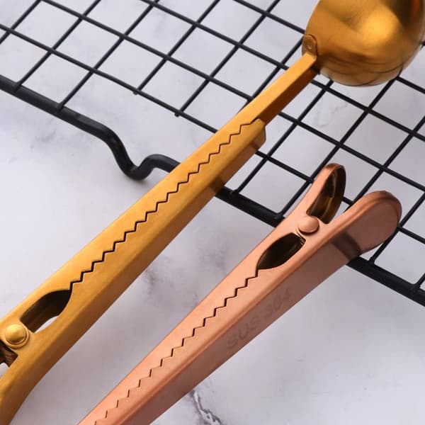 Kaffeske, forseglingsclips, multifunktionel måleske i guld rustfrit stål, elegant måleske til kaffe, te, proteinpulver [YJD]