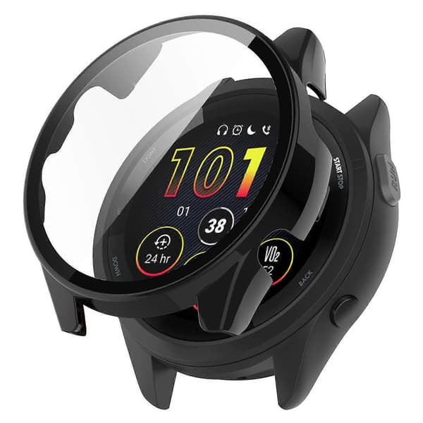 For Garmin Forerunner 265 Smartwatch PC Watch Case with Tempered Glass Screen Protector -[HK] Black Multicolor Black Multicolor