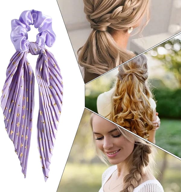 Scrunchies til tyndt hår - Ingen træk, hårelastikker til kvinder og piger, styling, modetilbehør | Bløde elastikker til hjem, kontor, rejser [YJD] Purple