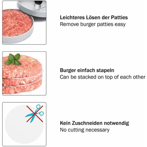 Bagepapir Burgerdiske - 500 Styk, 12 cm Runde - Non-Stick Patty Press (YJD)