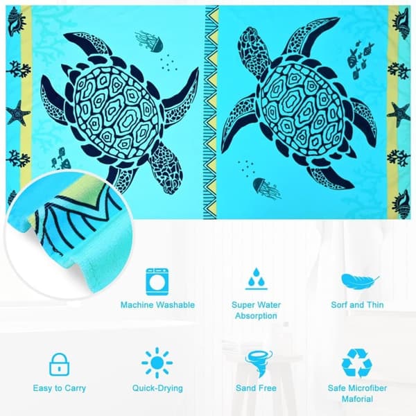 Strandhandduk 70x140cm Blå Havssköldpadda Snabbtorkande Strandfilt[YJD]