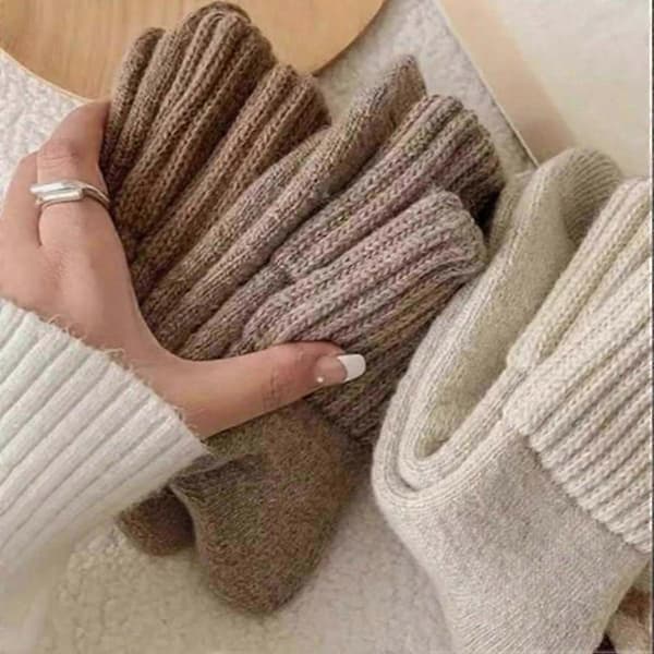 5 par termiska ullstrumpor extra tjocka varma mysiga halvvadstrumpor vinterkängstrumpor för kvinnor [YJD] 5 Pairs