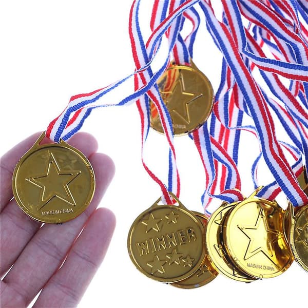 20 st Barn Guld Plast Vinnarmedaljer Idrottsdag Festpåse Pris Utmärkelser Leksaker För Festdekor[YJD] Gold 20pcs