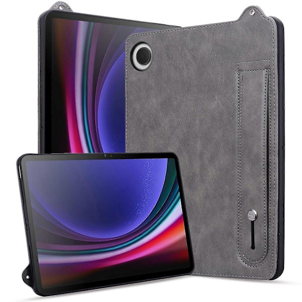 Fodral för Samsung Galaxy Tab A9 X110 X115 med handrem, stativ och läderöverdrag -[HK] Multicolor Grey