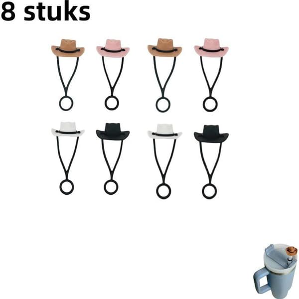 8-pack - Sugrörsskydd för cowboyhattar - Dammskydd - 10 mm - Blandade färger