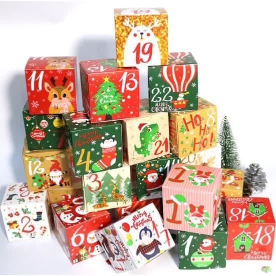 24-delars julklappsaskset, pappersgodislåda med nummeradventskalender, 7 x 7 cm DIY fyllbar presentask[YJD]